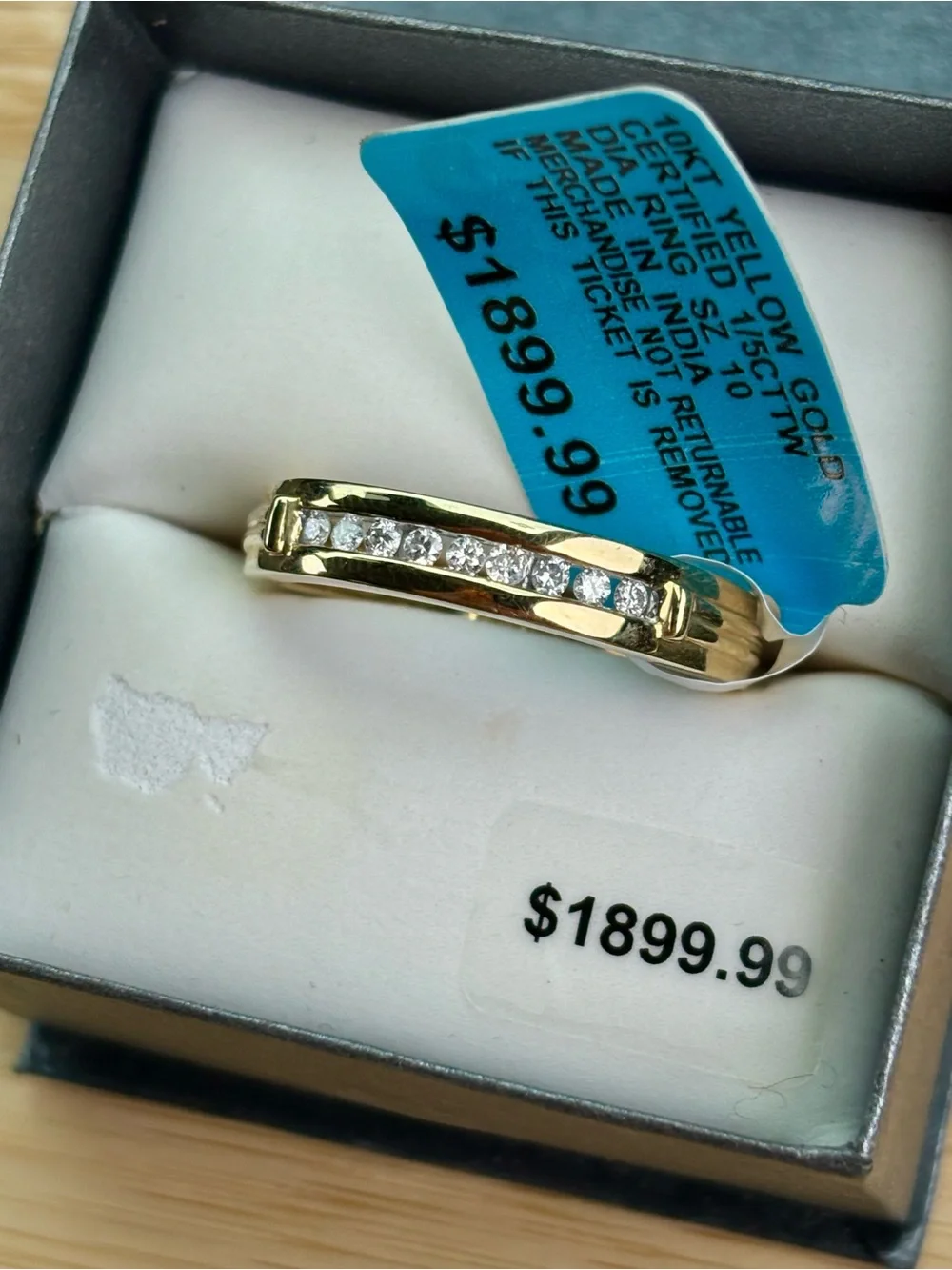 Brand New 10K Yellow Gold Certified 1/5 CTTW Diamond Ring Men's Wedding Band